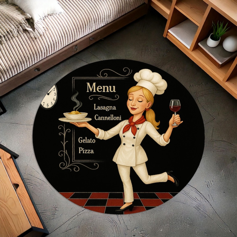 Home Cooking Menu - Blond Dywanik Kuchenny w Kształcie Koła