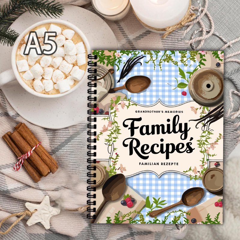 Home Cooking Recipe - Książka z przepisami A5, niebieska kratka,